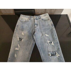 Nasty Gal Womens 10 Girl Talk Distressed Shredded Mom Jeans Light Wash
